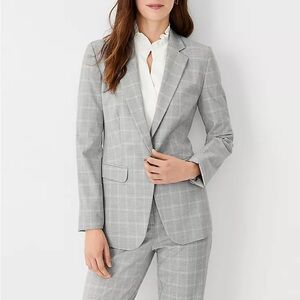 NWT Ann Taylor Notched One Button Blazer in Gray Plaid